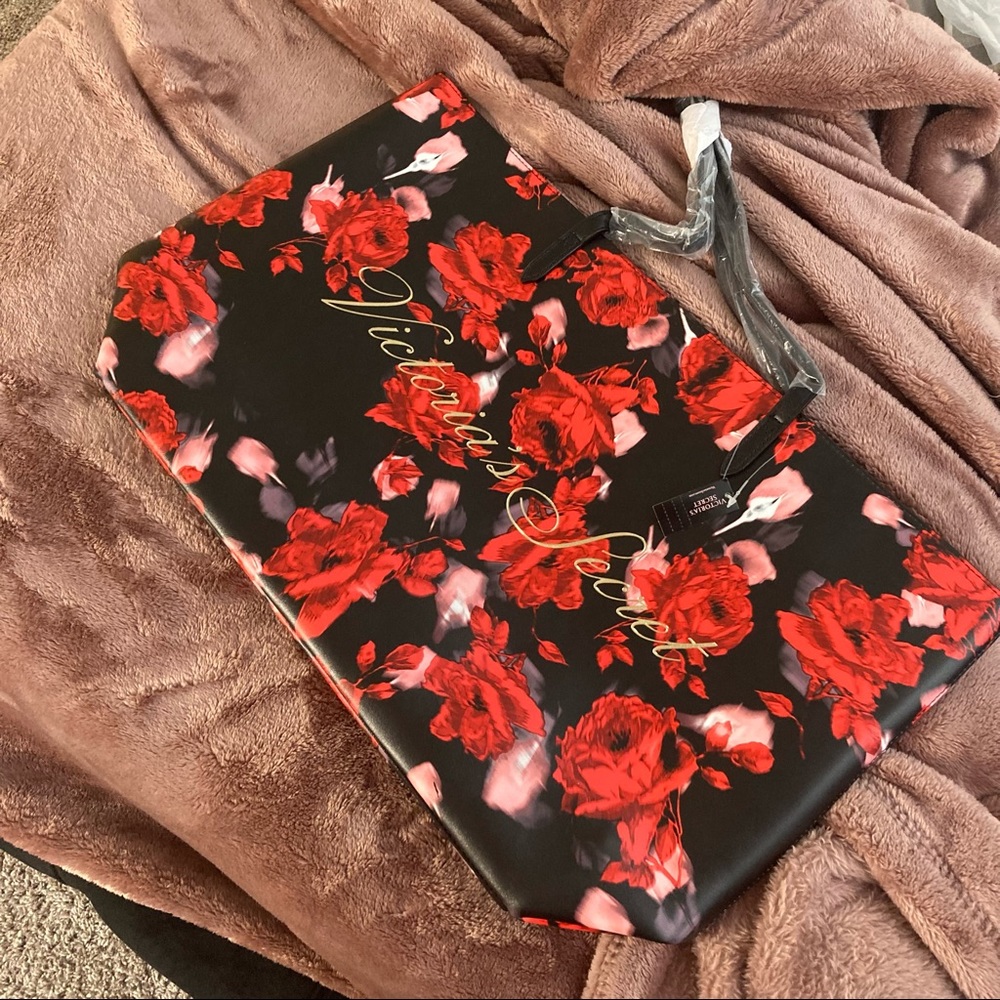Victoria's Secret Limited Edition Large Red Floral Rose Tote Bag